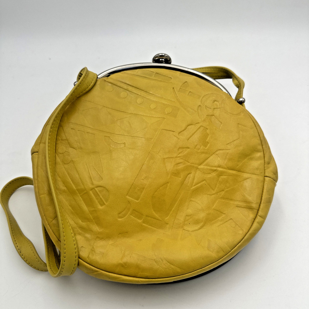 Vintage Etra Etched Round Mustard Yellow Purse